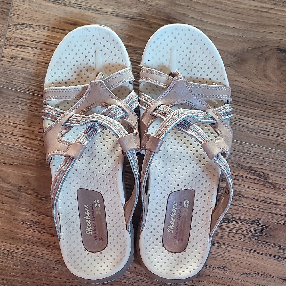 Skechers Outdoor Lifestyle Tan Sandals, Size 9, Teal, Beige, Leather